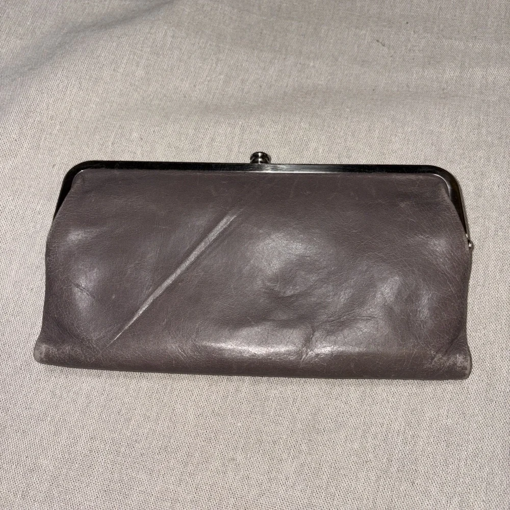 HOBO International Lauren Double Kill-lock Wallet Gray Silver‎ Leather